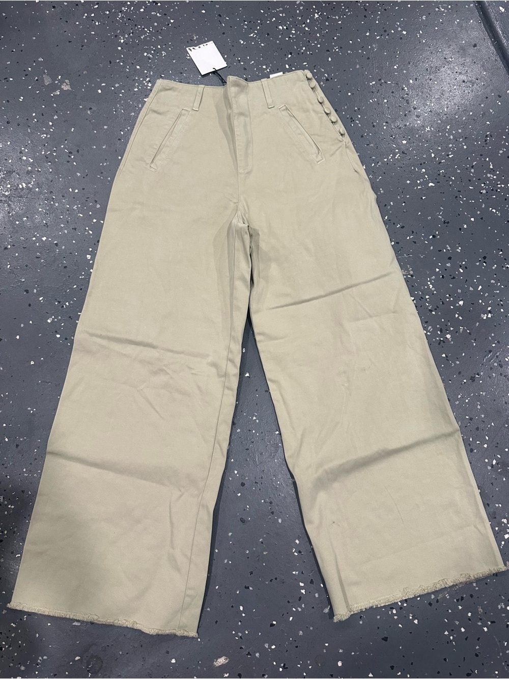 Zara Light Olive Wide-Leg Side-Button Pants